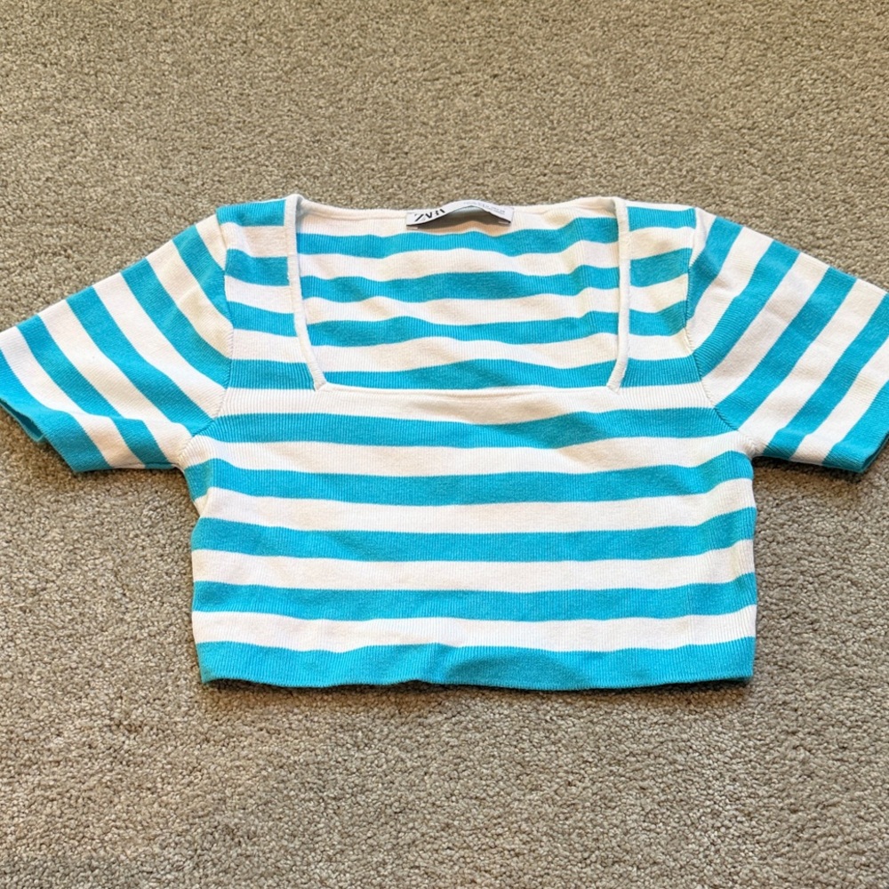 Blue and White Striped Kids Top